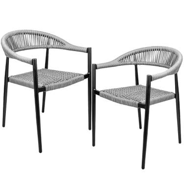Imagem de Kit 02 Cadeiras Decorativas Área Gourmet Base Preto Corda Náutica Nevada R01 Chumbo - L...
