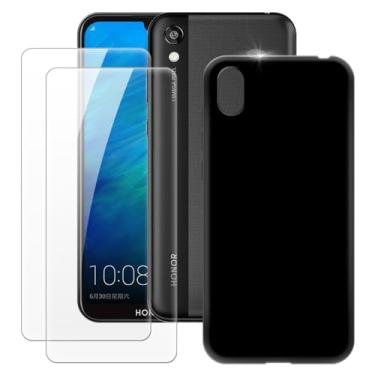 Imagem de MILEGOO Capa para Huawei Honor 8S + 2 peças protetoras de tela de vidro temperado, capa ultrafina de silicone TPU macio à prova de choque para Huawei Y5 2019 (5,7 polegadas) preta