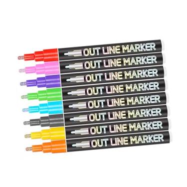 Imagem de SHINEOFI 8 Unidades caneta contorno linha dupla caneta escritorio canetas coloridas marcador fluorescente canetas marcação marcadores canetas fluorescentes criativas canetas DIY
