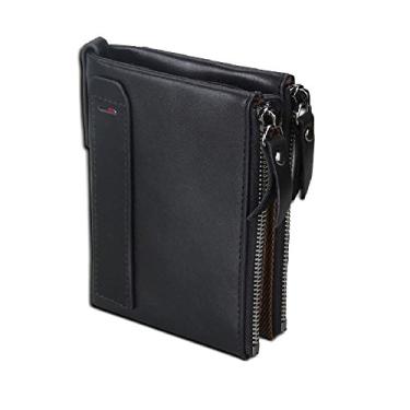 Imagem de Carteira masculina de couro, porta-cartão de crédito, bolso para moedas, carteira com proteção RFID, B, Standard size