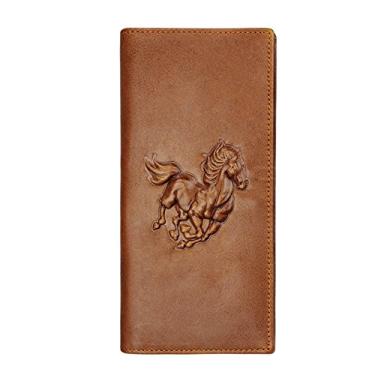 Imagem de Carteira masculina de couro, porta-cartão de crédito Manyip dobrável, bolso para moedas, carteira com proteção contra roubo RFID. Material de proteção selecionado. Padrão de cavalo.