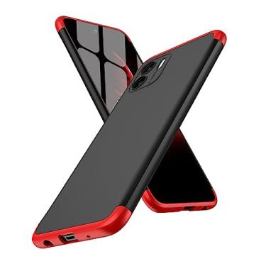 Imagem de LEMAXELERS Capa para Redmi A1. Capa ultrafina de corpo inteiro premium fina à prova de choque de plástico rígido PC antiarranhões para Xiaomi Redmi A1. 3 em 1 preto vermelho AR