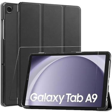 Imagem de Capa para Samsung Galaxy Tab A9 22.1 cm (SM-X110/X115/X117) com protetor de tela de vidro temperado, suporte em três dobras, visualização em vários ângulos, capa inteligente despertar/hibernar