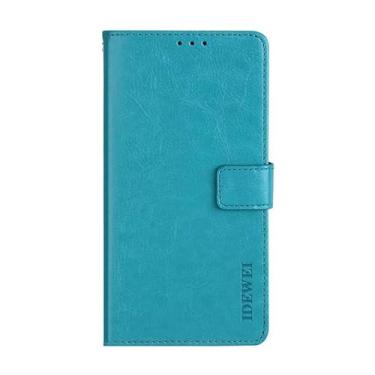 Imagem de Capa compatível com Oppo Realme C55, capa com design carteira com compartimento para cartão, cor sólida clássica. Capa com suporte - azul claro