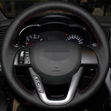 Imagem de TPHJRM Capa de volante de carro costurado à mão em couro artificial preto, apto para Kia K5 Optima 2008 2009 2010 2011 2012 2013