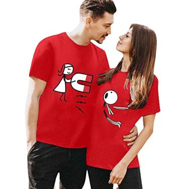 Imagem de Camisetas masculinas de algodão para casal, amor dos namorados, camisetas estampadas combinando para o dia dos namorados, Vermelho (masculino), XXG