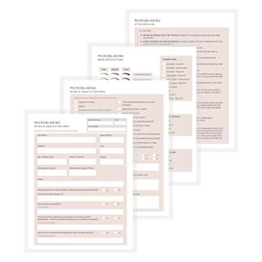 Imagem de Formulários de admissão de papel de cliente Microblading | Consulta de admissão de consentimento pós-tratamento | Notas em forma de sobrancelha para tecnologia | 100 pacotes com 25 cada | Tamanho do