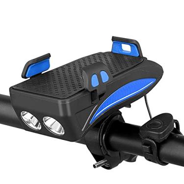 Imagem de HGYJ Luz frontal 4 em 1 para bicicleta, luz frontal multifuncional para bicicleta, suporte para celular/banco de potência/buzina, 4000/2000 mAh, 400 lúmens/carregamento USB