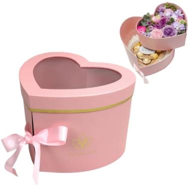 Imagem de BBJWRAPS Caixa de flores em forma de coração com tampa para arranjos de luxo floristas caixas de papel machê - 23 cm (C) x 20 cm (L) x 16,5 cm (A) (rosa)