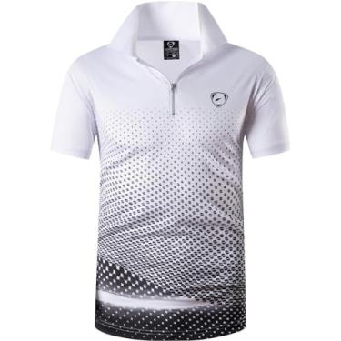Imagem de jeansian Camisa polo de golfe masculina manga curta seca atlética tênis boliche camiseta camiseta camiseta LSL195, Lsl354_branco e preto, G