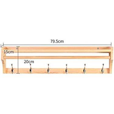 Imagem de Cabide moderno montado na parede com prateleira branca, cabide de parede com 4/5/6 ganchos duplos de metal para corredor, banheiro, sala de estar, quarto, madeira maciça, cor de madeira, 4 g