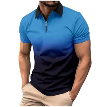 Imagem de Blusas masculinas masculinas lisas coloridas manga curta gola tartaruga outono verão 2024, P-439 Azul royal, XG