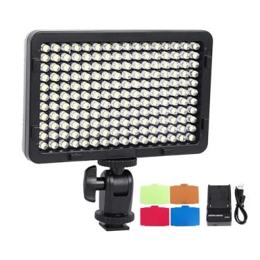 Imagem de Luz de Vídeo LED, Iluminação Fotográfica Portátil de 176 Contas de LED, Lâmpada de Painel Regulável Recarregável, Luz de Preenchimento Com Suporte de Sapata, para Câmera DSLR