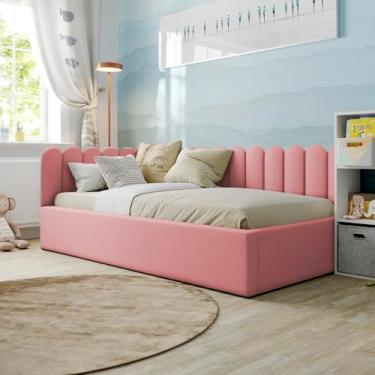 Imagem de Cabeceira Nuvem Cerquinha Infantil Estofada Modular Cama Solteiro Casal Queen King 1 Módulo Adesivo 45cmX20cm (Rosa)