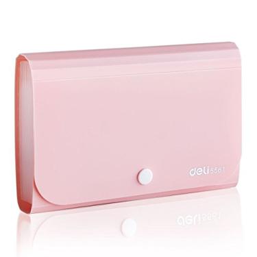 Imagem de Pasta de arquivos expansível, pasta de arquivos de subdivisão Accordion, mini organizador, carteira de PP para cartões, cupons, recibos, item de impostos ou trocos, 7 x 4,5 polegadas, 12 bolsos com abas e caixa de verificação, rosa