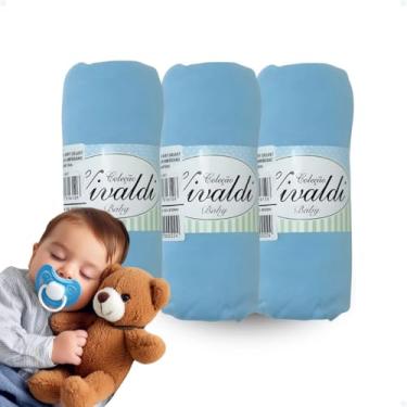 Imagem de 3 Lençol Berço Americano Bebe 100% Algodão Malha C/Elastico (3 azul)