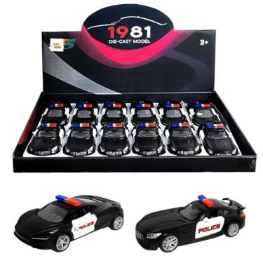 Imagem de Caixa 12 Carrinhos Ferro Ferrari e Mercedes Lembrança Festa Carrinho de Polícia Miniatura de Ferro à Fricção