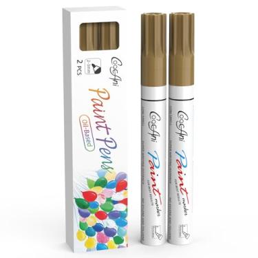 Imagem de Marcadores de tinta, conjunto de 2 marcadores permanentes dourados à base de óleo para pintura rupestre, metal, vidro, cerâmica, madeira, tela, projetos de arte de artesanato DIY (ouro, pacote com 2)