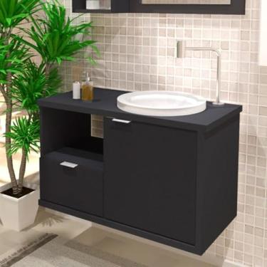 Imagem de Gabinete Toucador Para Banheiro Desigual Cuba Inclusa 64cm Grafite