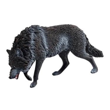 Imagem de kowaku Estatueta de lobo, figura de ação detalhada realista, artesanato de coleção de toppers de bolo, brinquedos educativos iniciais para lembrancinhas de, PRETO
