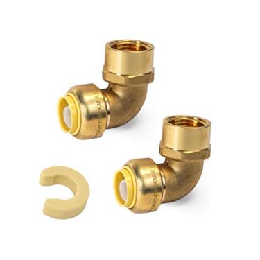 Imagem de EFIELD (Pacote com 2) PUSH FIT 3/10.2 cm x 3/10.2 cm FNPT Conexões de cotovelo rosca fêmea Push to Connect Pex, CPVC, 3/4 polegadas com um clipe de desconexão, latão sem chumbo 2 peças