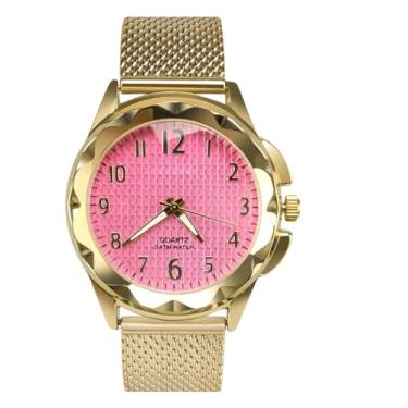 Imagem de Relógio Análogico de Pulso Feminino Dourado e Rosê Caixa Aço Inox e Pulseira de Silicone Super Resistente Acompanha Conjunto Joias Dourada Colar Brincos e Pulseira com Pedras Lindo Presente Mulher Especial