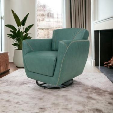 Imagem de Poltrona Decorativa Valentina Sala de Estar Giratória Couro Azul Turquesa Manchado G40 - Gran Belo