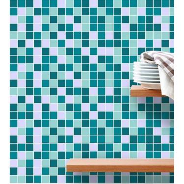 Imagem de Azulejo Adesivo Lavável Pastilhas em Tons ee Azul Cinza e Branco 1 Met