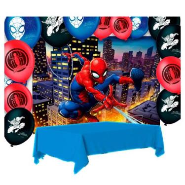 Imagem de Kit festa Homem Aranha Decora Toalha Azul +25 balões +Painel - Regina 