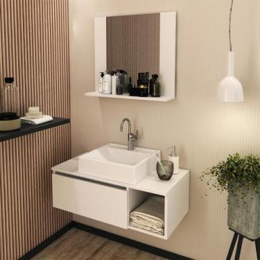 Imagem de Kit Lavabo Suspenso com Cuba e Espelho Branco Tecno Mobili
