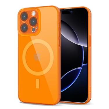 Imagem de Svanove Capa transparente para iPhone 16 Pro Max compatível com Magsafe, capa magnética magnética transparente fluorescente, aderência fina de silicone brilhante e à prova de choque, laranja neon