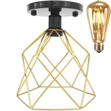Imagem de Lustre Teto Plafon + Lâmpada Led Industrial Aramado Cálice Dourado Ret