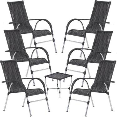 Imagem de Jogo 6 Cadeiras e Mesa para Área Varanda Vênus Trama Original, Preto