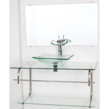 Imagem de Gabinete de vidro para banheiro inox 80cm cuba quadrada incolor - Cuba