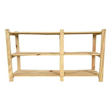 Imagem de Estante Baixa Rack De Madeira Pinus Multiuso 3 Prateleiras