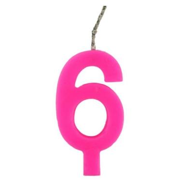 Imagem de Vela De Aniversário Grande 8cm Rosa Número 6 Com 1 Unidade - Festhamir