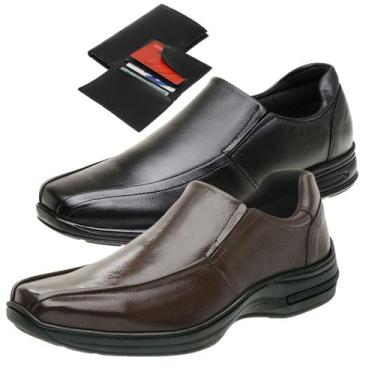 Imagem de Kit 2 Sapato Social Masculino Casual  Ortopédico Moderno + Carteira - 