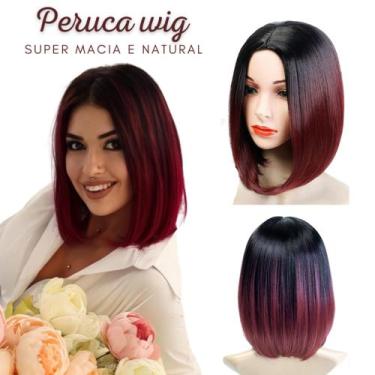 Imagem de Peruca Wig Curta Ombre Vermelho 100% Orgânica 40cm - BHAIR