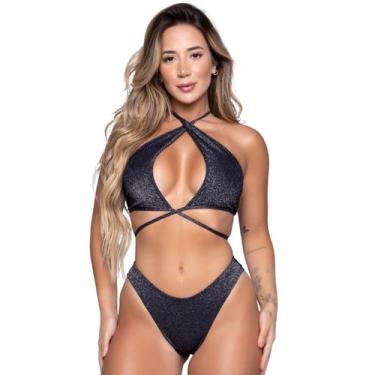 Imagem de Biquíni Lurex WLS Modas Top Amarrações E Calcinha Asa Delta Blogueira,