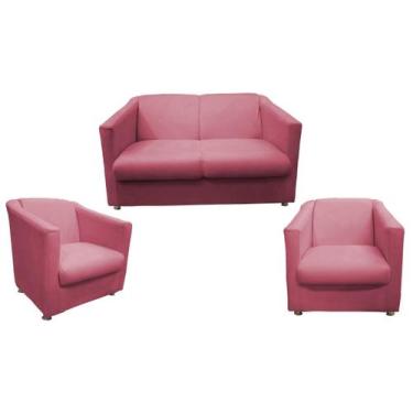 Imagem de Kit Namoradeira + 2 Poltronas Decorativa Biane Suede Rosa Pés Cromado 