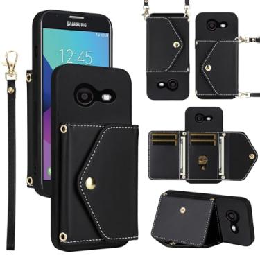 Imagem de Dswteny Capa carteira para Samsung Galaxy J3 Luna Pro J 3 Prime 2017 Emerge 3J Eclipse Mission com alça de ombro, suporte de cartão de crédito de couro para S327VL mulheres homens preto
