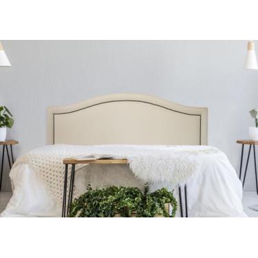 Imagem de Cabeceira Casal Curva Luxo 140x60 Sintético Off White - Tachas Fumê - 