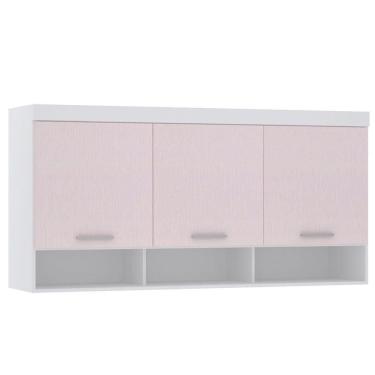 Imagem de Armário Aéreo Maleiro Modulado 165cm 3 Portas Alpes Luciane Móveis Branco Pf Com Rosa Pf