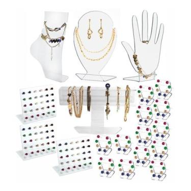 Imagem de Expositores Colar Brinco Anel Pulseira Joias Biju Kit 20pç - Acrilikus