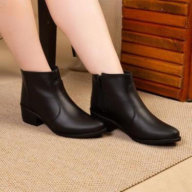 Imagem de bota coturno casual feminina cano curto salto baixo bico fino platafor