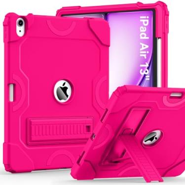 Imagem de Cantis Capa para iPad Air 13 polegadas M2 (2024), iPad Air 13 com suporte para lápis, capa protetora resistente à prova de choque suporta Pencil Pro e Pencil (USB-C), rosa choque