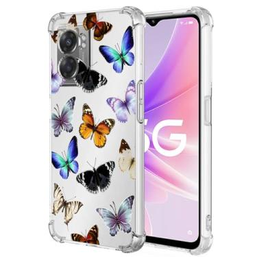 Imagem de Yerebel Capa para OnePlus Nord N300 5G/OPPO A57 5G/A77 5G/Realme Q5i 5G/Realme V23 5G/Realme V23i 5G, capa de telefone de borracha macia TPU transparente flexível para OPPO A57 5G Butterfly