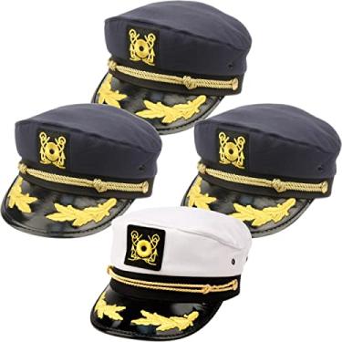 Imagem de Funky Junque Chapéu de capitão para mulheres, noiva, barco, iate, noivo, masculino, marinheiro, ajustável, bordado, despedida de solteira, Pacote com 4: 1 branco e 3 azul-marinho, tamanho �nico