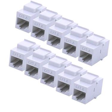 Imagem de Acoplador de chave RJ45 – 10 pacotes iGreely Cat6 Cat5e Cat5 compatível com conector de rede Ethernet 8P8C inserção de encaixe no adaptador conector porta acoplador em linha para painel de tomada de placa de parede, Branco