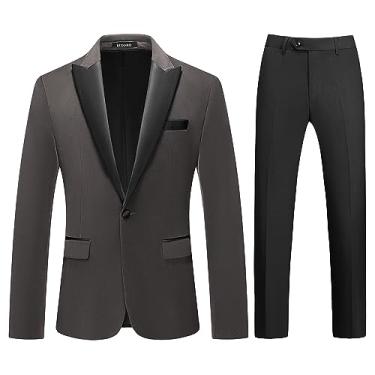 Imagem de Ternos masculinos de veludo de 2 peças slim fit para homens blazer de smoking lapela pontiaguda um botão para jantar de casamento jaqueta e calças ternos, Cinza, G